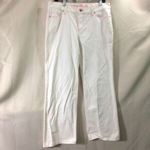 L.L. Bean Y2K White Jeans Women’s 14 Pink Stitching Mid Rise Straight Leg Cotton